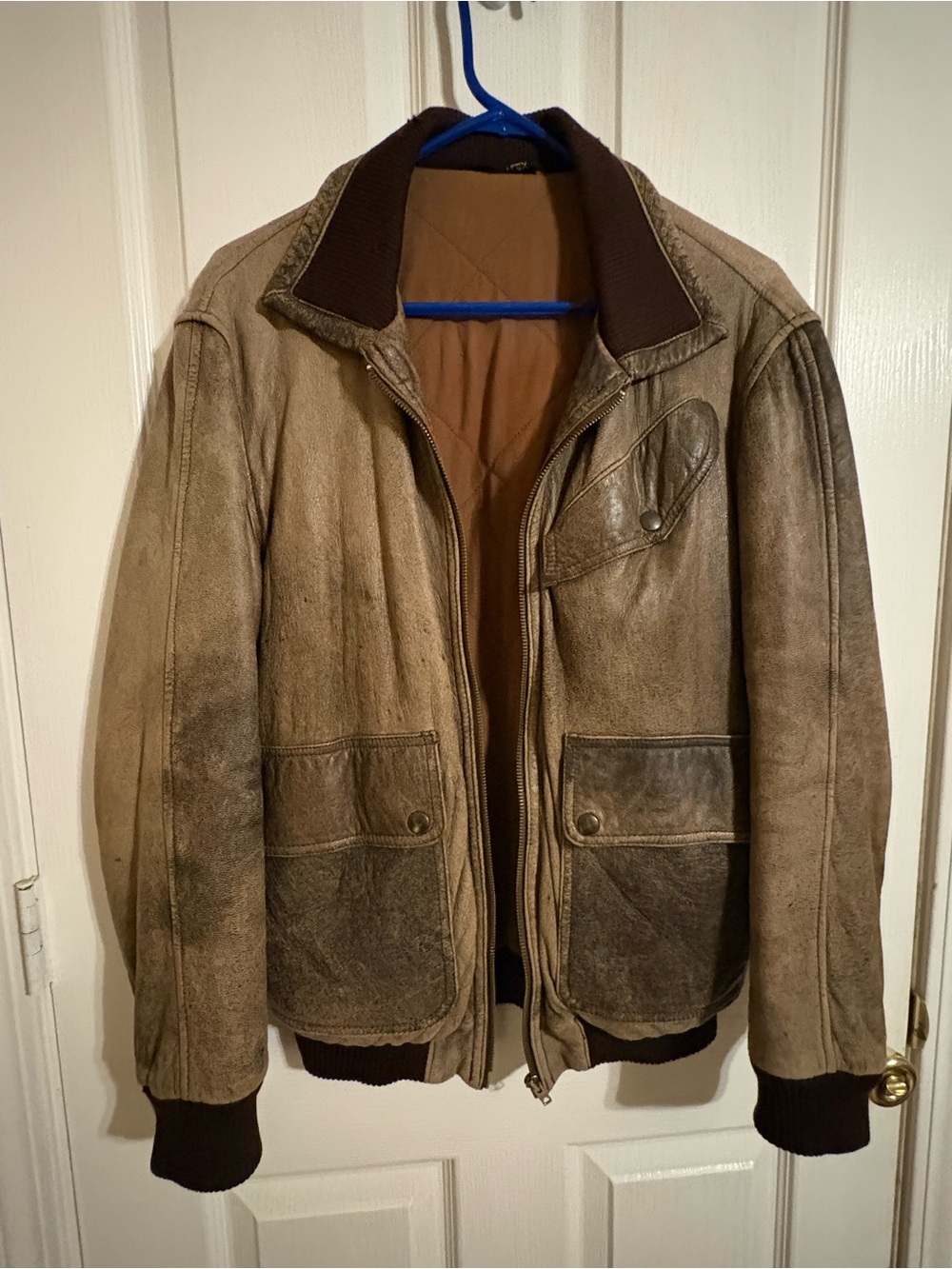 Vintage Sinatex Men's Genuine Leather Bomber Jacket with Ribbed Collar
